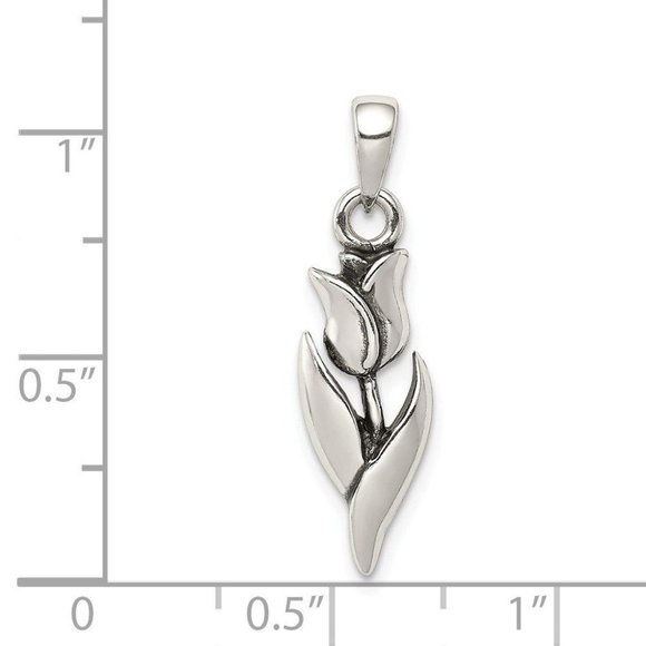 Sterling Silver Antiqued Tulip Pendant New Charm - Picture 2 of 3